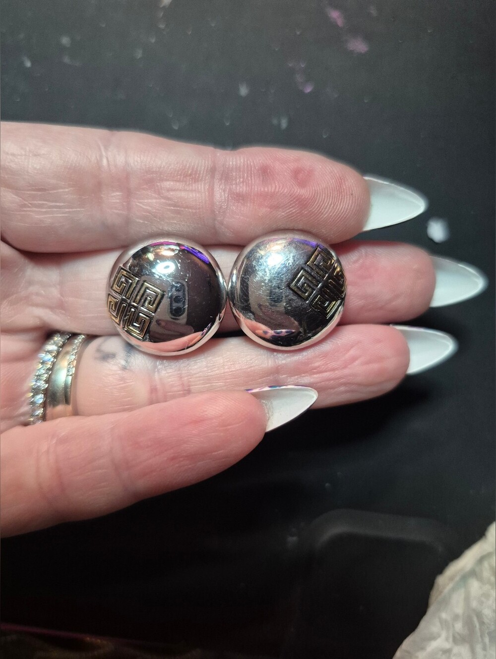 Vintage Givenchy 2-Tone Round Logo Clip Earrings From Early 80s